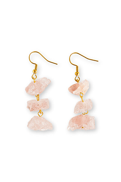 craftmystic Cercei cu trei pietre brute de cuarț roz - Iubire, Armonie și Ech...