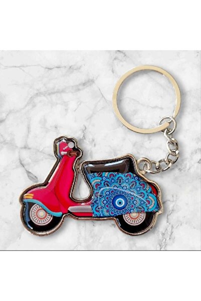 ella'nın çarşısı Μεταλλικό μπρελόκ με ροζ σχέδιο, με φιγούρα μοτοσικλέτας Ves...
