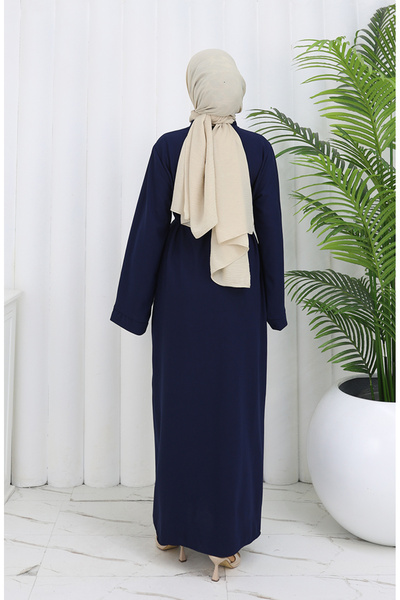 sefamerve Lace-Up Dress with Cuffed Sleeves 2160-02 Navy Blue