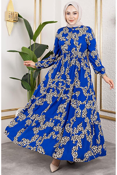 sefamerve Φόρεμα βισκόζης με σχέδιο λεοπάρ 7135-02 Μπλε