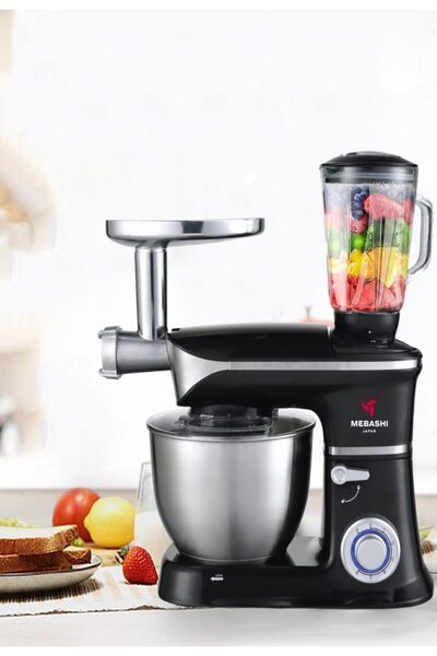 MEBASHI 3-in-1 Stand Mixer, 6.5 L Stainless Steel Bowl, 1.5 L Glass Blender Jar, 6 Speeds, Meat Grin