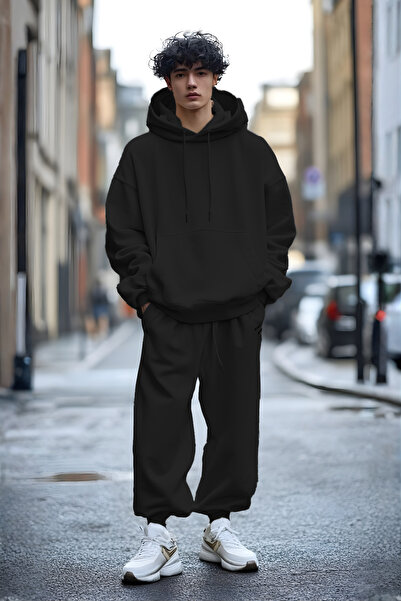 YAKAMEL طقم بدلة رياضية للرجال بقلنسوة ناعمة مصنوعة من 3 خيوط