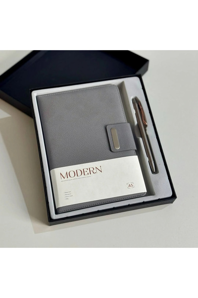 Evistro Deri Mıknatıs Kapaklı Kalemli Ajanda Günlük Not Defteri Notebook Gri