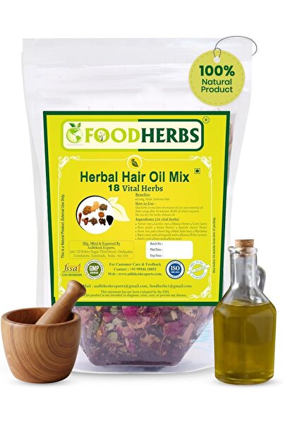 Foodherbs مزيج زيت الشعر العشبي (18 عشبة حيوية) لشعر طويل وكثيف ولامع