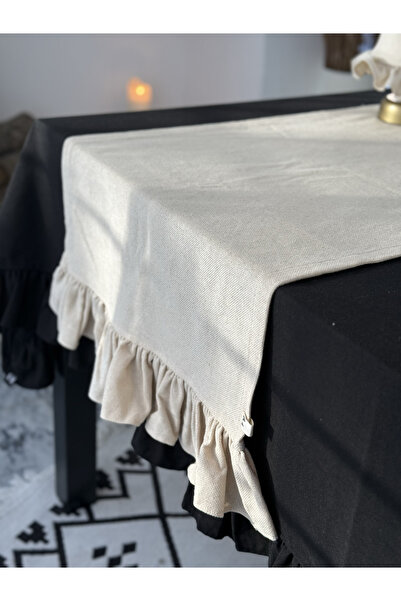 KaiAtelier Natural Keten İki Yanı Fırfırlı Dikdörtgen Runner 50x150cm