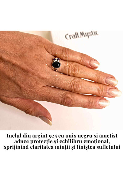 craftmystic Inel din argint 925 cu onix negru și ametist - Protecție și claritate spirituală