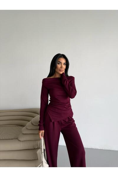 Famel Butik Set de pantaloni și bluză cu tăietură asimetrică pentru femei