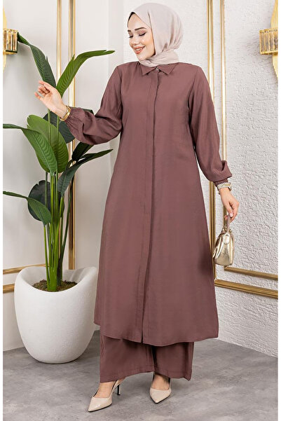 sefamerve Uzun Tunikli Modal Takım 0330-02 Kahverengi