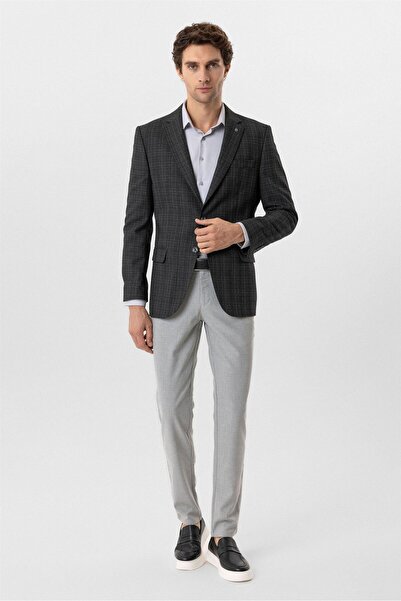 SÜVARİ Anthracite Regular Fit Patterned Mono Collar 6 Drop Jacket