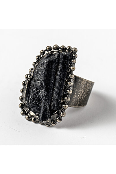 craftmystic Inel vintage reglabil cu turmalină neagră - Protecție energetică