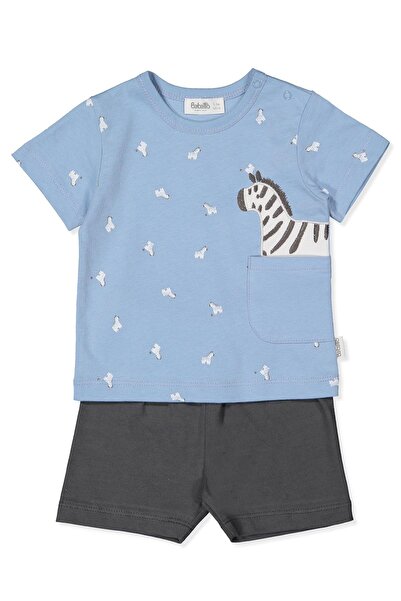 Bebetto Single Jersey Shorts 2-Piece Set (Walking Zebras) Blue