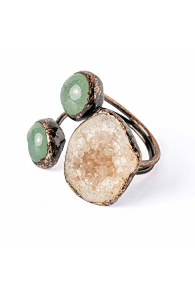 craftmystic Green Agate and Aventurine Agate Geode Ring - Inner Harmony and Vitality