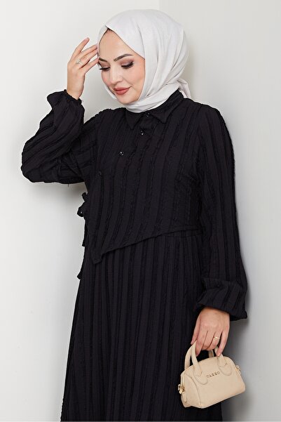 Bestenur Cross Tie Wrap Dress 1617 - Black