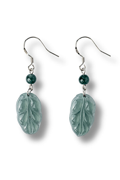 craftmystic Cercei din argint 925 cu jad albastru de Guatemala - model cu frunze pentru puritate