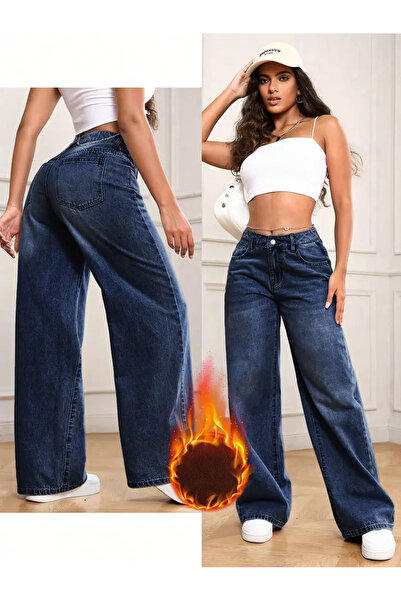 beeke adel Γυναικείο Τζιν 90's Καρ Υψηλής Μέσης Palazzo Loose Fit σε Σκούρο Μ...