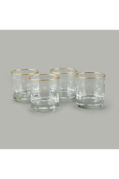 Rakle Star Altın Yaldızlı 4'lü Bardak Seti - Sarı / Şeffaf - 300 ml