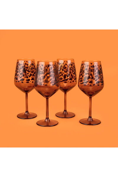 Rakle Leopar 4'lü Ayaklı Bardak Seti - Kahverengi - 490 ml