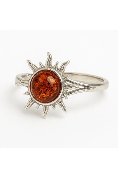 craftmystic Inel soare cu montură de chihlimbar și argint sterling - Lumină și căldură pe deget