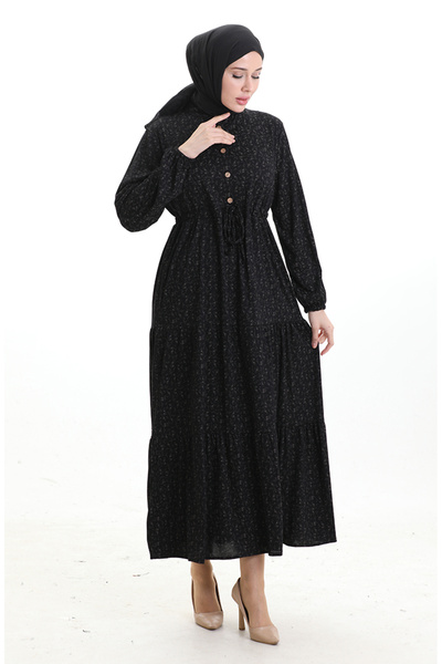 sefamerve Hakim Collar Half Button Dress 0194-01 Black