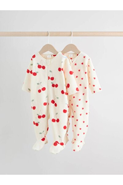 Next Baby Cream Red Cherry Patterned Polar Fleece 2-Piece Sleepsuit Set
