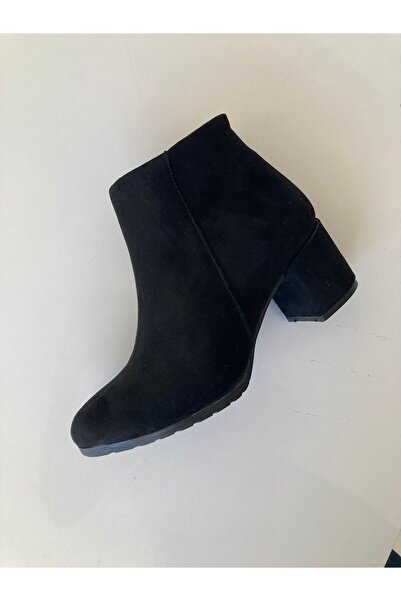 kabkabi Γυναικείες μαύρες σουέτ μπότες με χοντρό τακούνι