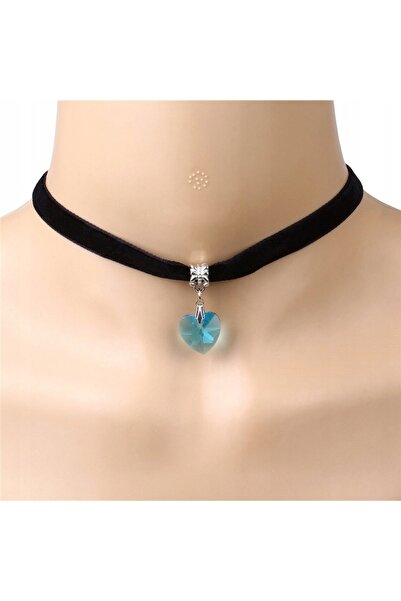 Other COLIER CHOKER CLASIC cu PANDANT CU INIMĂ DE CRISTAL, GOTIC ALBASTRU