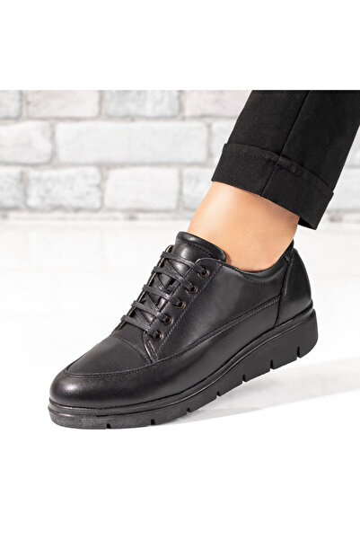 Modlet.ro Γυναικεία μαύρα Δερμάτινο casual παπούτσια με χοντρή σόλα MOD10249