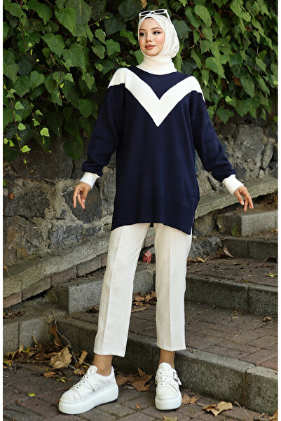 sefamerve Трикотажна туніка з візерунком Garnili 3017-05 Lacivert