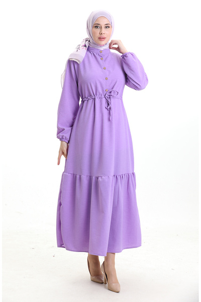 sefamerve Beli Lace-Up Half Button Dress 0182-08 Lilac
