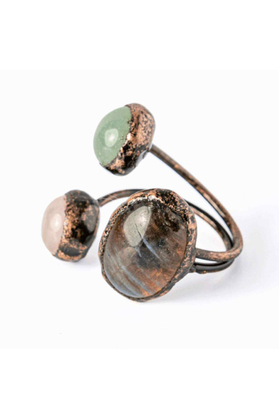 craftmystic Inel reglabil din cupru cu Labradorit, Cuarț roz și Aventurin verde - Harmony