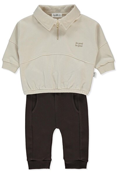 Bebetto طقم سويت شيرت ثلاثي الأربطة (استمتع بنفسك) بني اللون