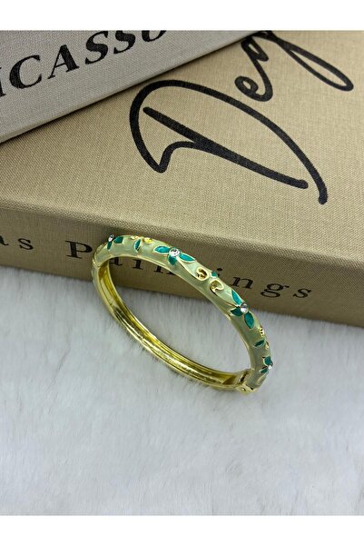 Hedef Bijuteri Colorful Enamel Flower Patterned Handcuff Bracelet