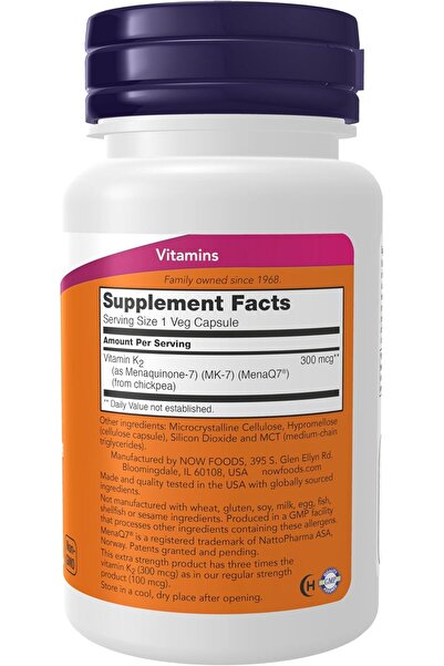 Now Supplements, Vitamin K2 (MK-7) 300 mcg, Extra Strength, Supports Bone Health*, 60 Veg Capsules