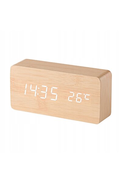 Other WOODEN ALARM CLOCK WITH THERMOMETER AND CLAPPER, USB OR BATTERIES OPERATED