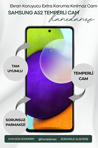 Hanedanev Samsung Galaxy A52 Temperli Cam Ekran Koruyucu Extra Koruma Kırılma...