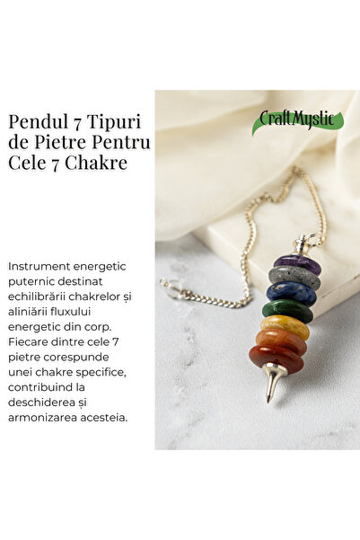 craftmystic Pendulum with 7 Rings and Stones - Chakra Balancing and Healing