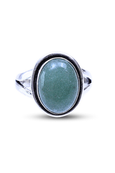 craftmystic Inel reglabil oval de culoare argintie cu aventurină verde pentru...