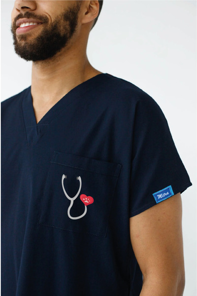 YnkStore Costum pentru medic veterinar material elastic țesături cu model ani...