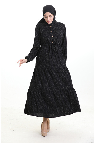 sefamerve Hakim Collar Half Button Dress 0194-01 Black