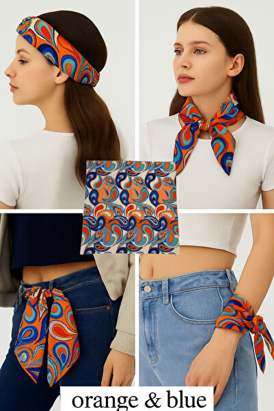 İYİBU وشاح نسائي صغير من الساتان المزخرف مقاس 65x65 – إكسسوار للرقبة والشعر والمعصم