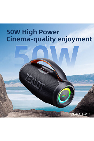 zealot P11 Portable 50W Bluetooth Speaker with Dual Bass Subwoofer, RGB Lighting, and IPX5 Waterproof