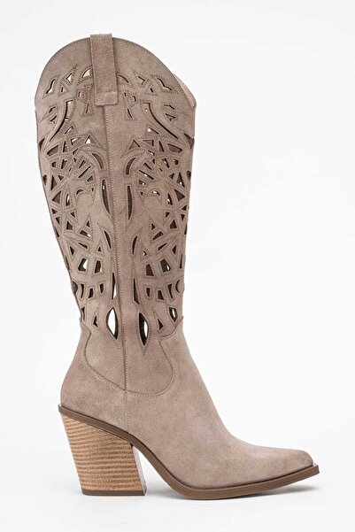 Zeynep Sıradağlı Harlina Women's Genuine Leather Mink Suede Western Boots