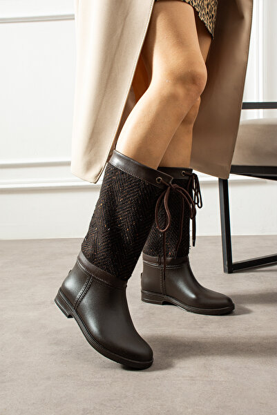 wolk shoes Γυναικείες μπότες βροχής FARAMIR από δέρμα καστανό