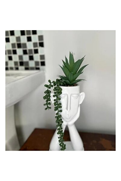 OEM Decoratiune cu planta artificiala, piatra, alb, 12.5 x 8.5 x 27 cm