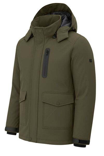 SİVAİST Men's Green Outdoor Waterproof Hooded Winter Coat – Wind and Rain Resistant