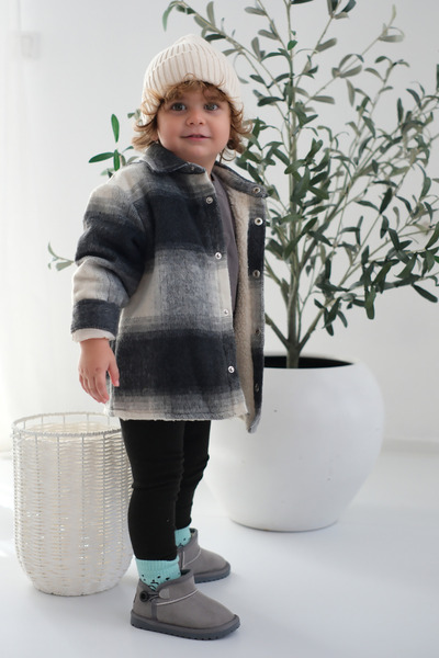 Mumenim Kodiaq Unisex Çocuk Bebek Botu Ortopedik Kaymaz Taban İçi Kürklü Süet Kışlık Kar Botu Gri