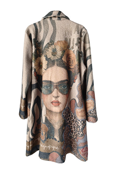 OEM Women's casual beige coat with Frida print, M/L