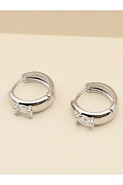 Siya Silver Kararmaz Çelik Minimal Tek Taş Halka Küpe - 1,5 cm