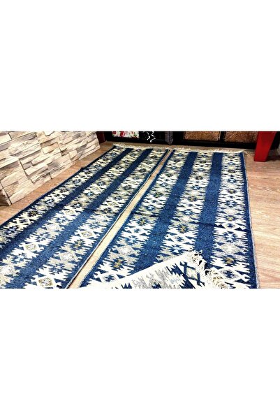 OEM Covoare tradiționale 1+1, dimensiune 60 x 200 cm, albastru și crem, model rustic