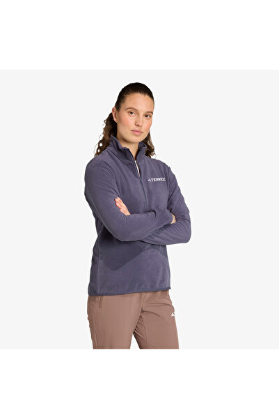 adidas Multi Essentials 1-2 Zip Fleece Kadın Mor Yürüyüş Polar